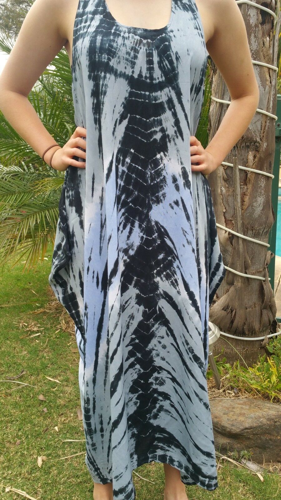 BALI BOHO SUMMER BEACH SUN DRESS TIE DYE RACR BK CASUAL SIZE L 2XL